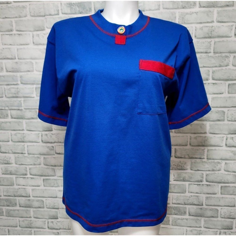 Vintage 90s Chic Royal Blue Crewneck Tshirt Short Sleeve Front Pocket
